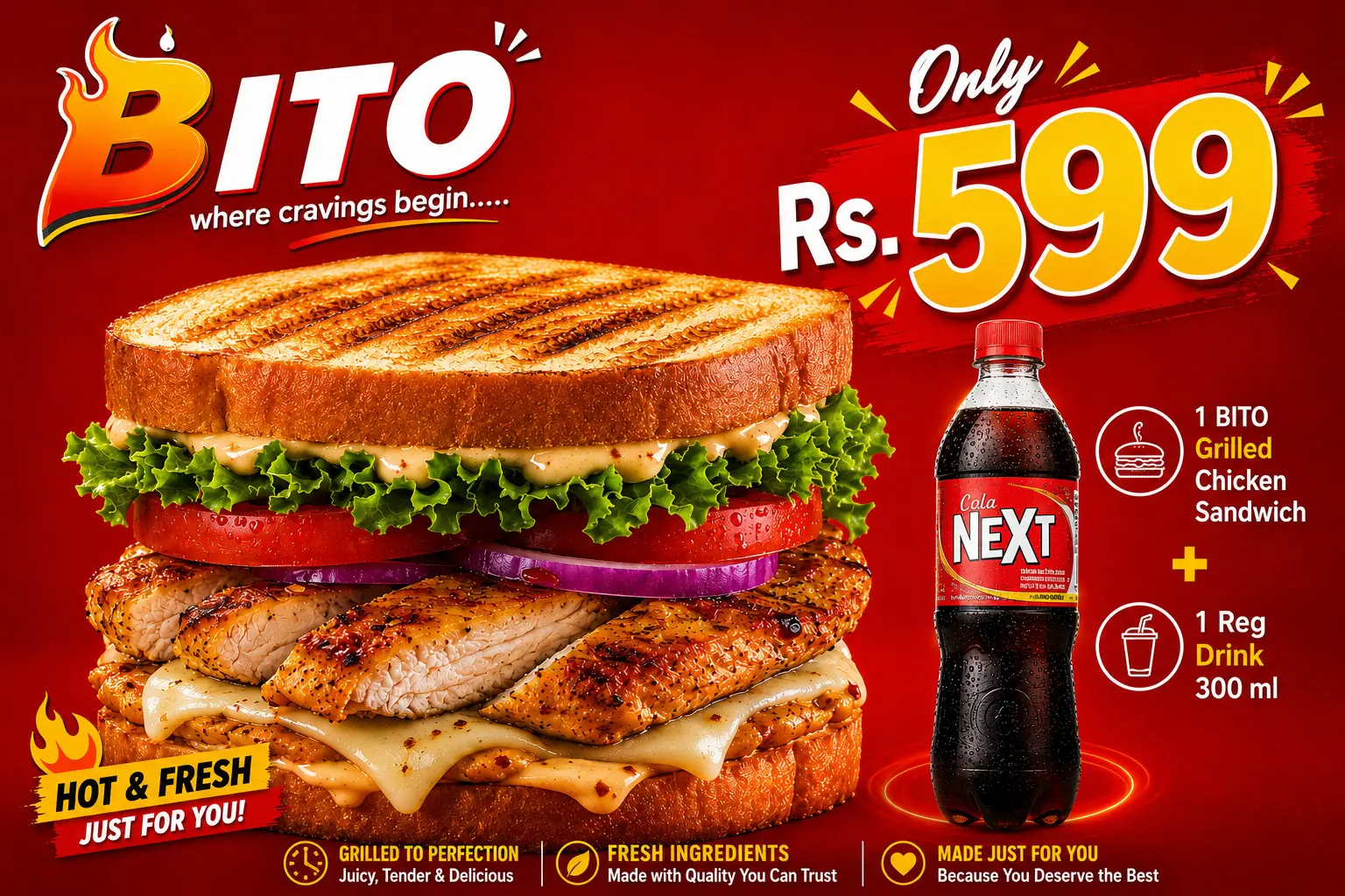Grilled Chicken sandwich with 1 reg drink 599