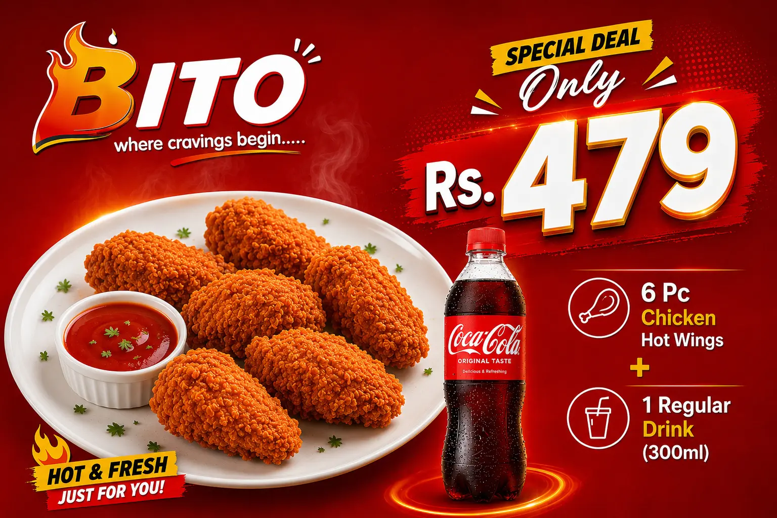 Hot Wings with reg drink 300ml