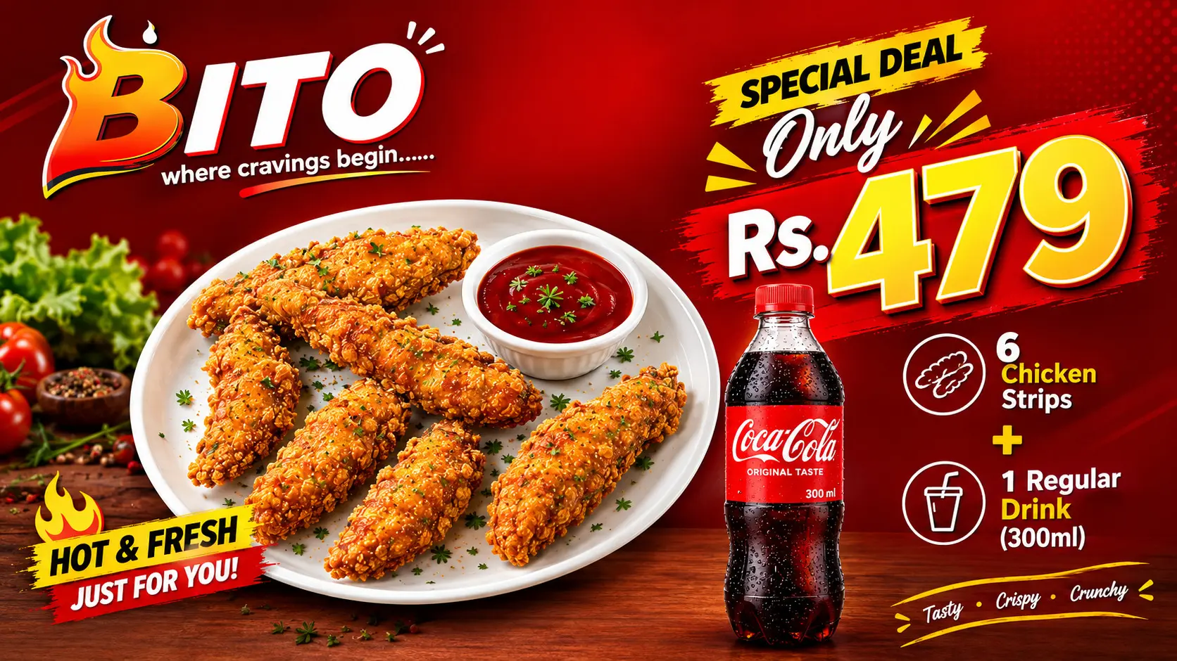 Chicken strips with Reg drink 300ml